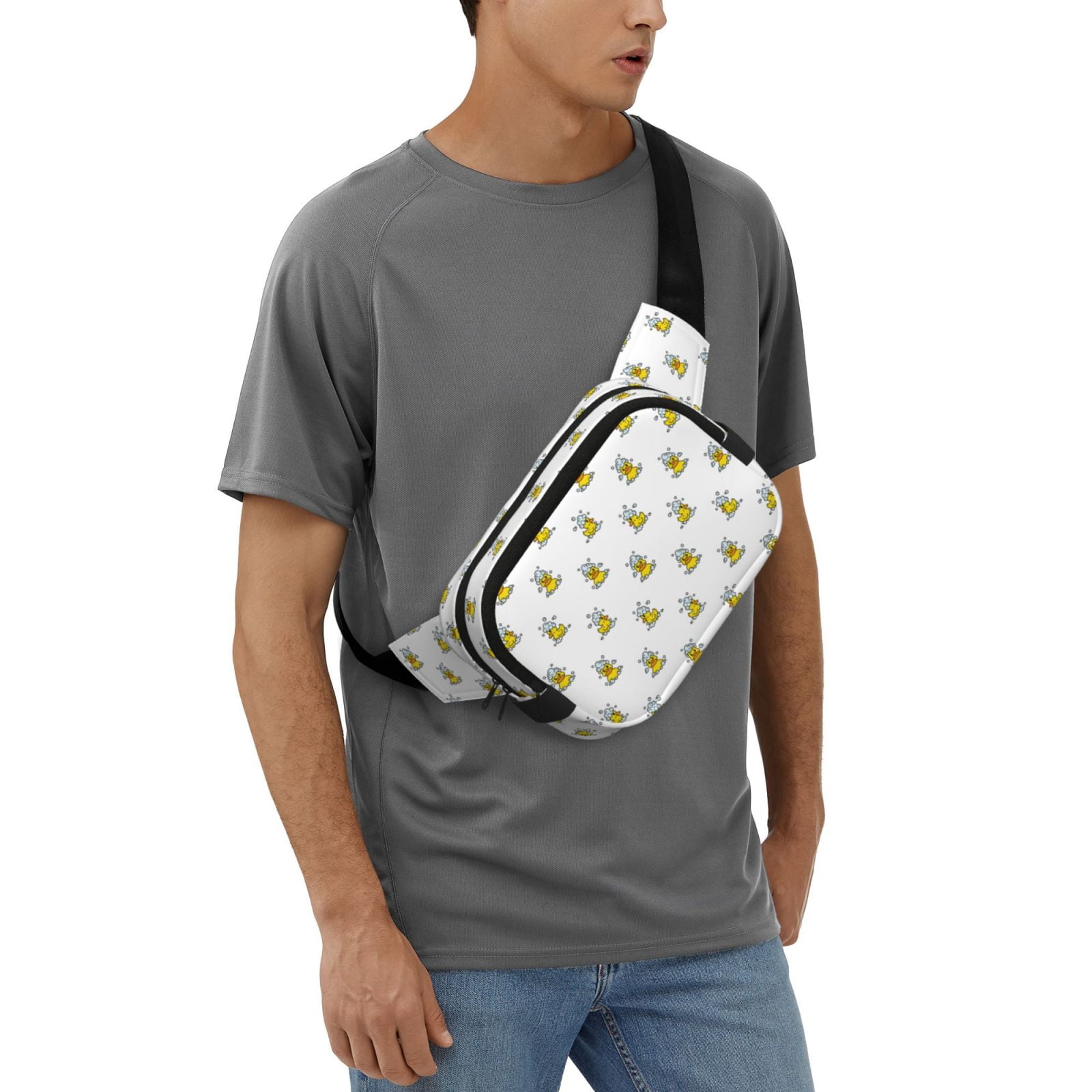 Picia Rubber Duck Showe Print Square Double-Layer Waist Bag Mini Adjustable Waist Belt Bag Exercise Running Travel Hiking