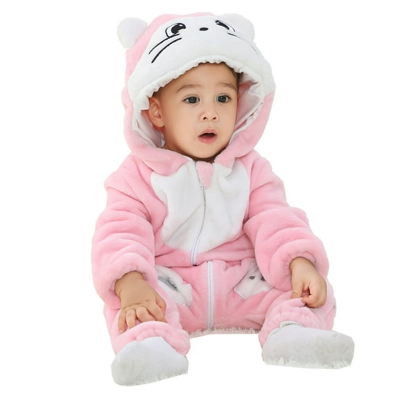 Zwiiyzr 2024 Newborn Baby Jumpsuit Fluffy Outfit Cute Cartoon Hoody Coat Winter Infant Rompers Toddler Clothing Bodysuit Girls Boys Clothes Pink