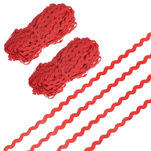 Uxcell 2 Paquete de Cinta Rizada 28 Yardas 0.2 pulgadas de Fleco Ondulado Cinta de Poliéster RIC Rac Trim Rojo