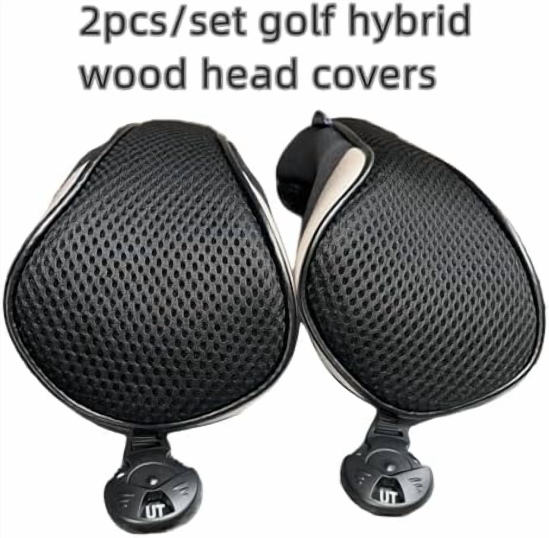 2pcs Golf Hybrid Headcover Set Hybrid Head Covers, Black Golf Club Covers for Hybrids, Meshy Rescue Covers with Rotatable ID Tag #2 3 4 5 6 Ut
