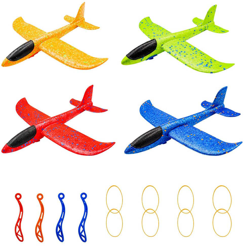 Throwing Foam Plane with 13.6 inches Wingspan for Outdoor Sports Garden Foam Glider Planes for Kids Gifts for 3 4 5 6 7 Year Old Boy noband 4 Pack Airplane Toys