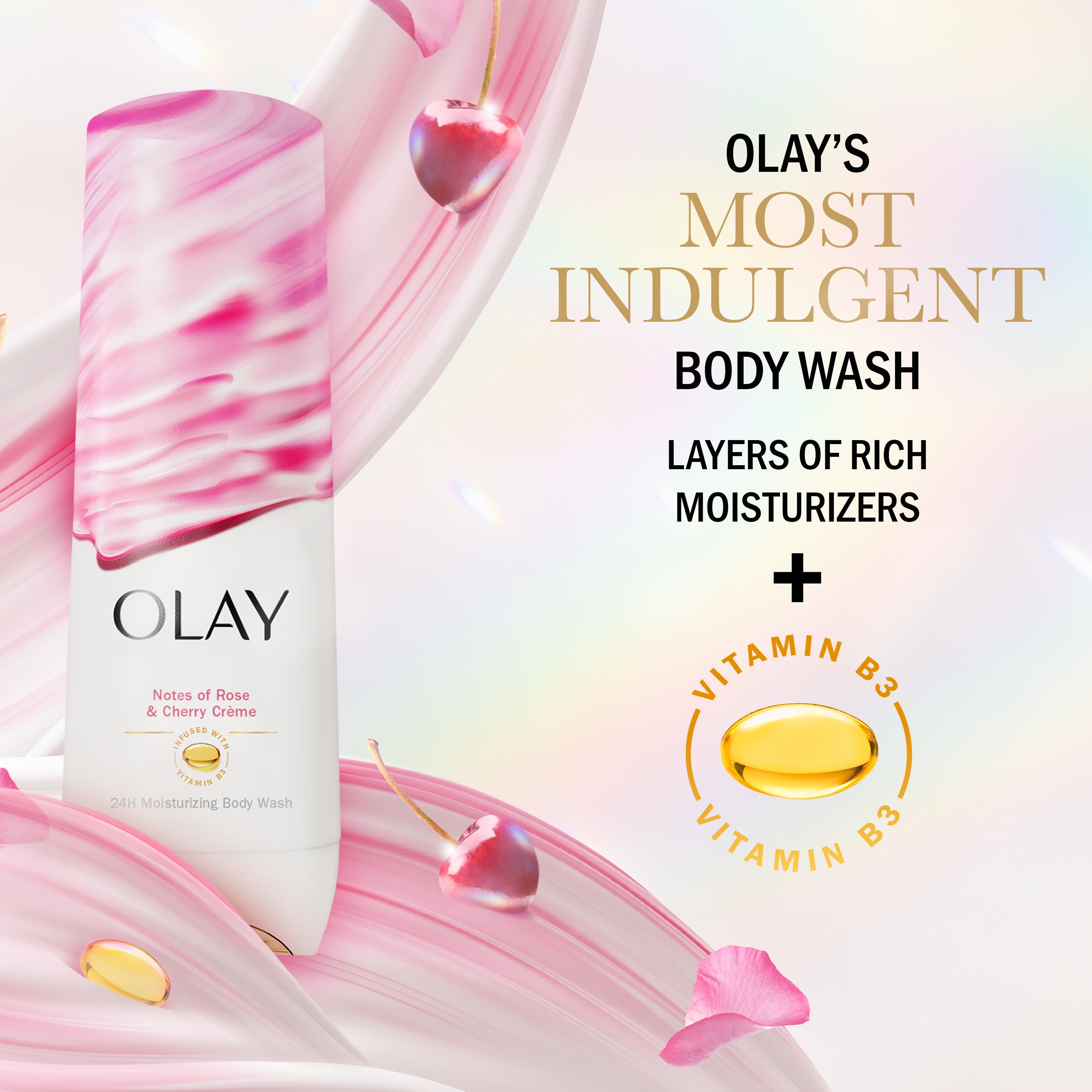 Olay Indulgent Moisture Women's Body Wash, Notes of Rose and Cherry, for All Skin Types, 20 fl oz