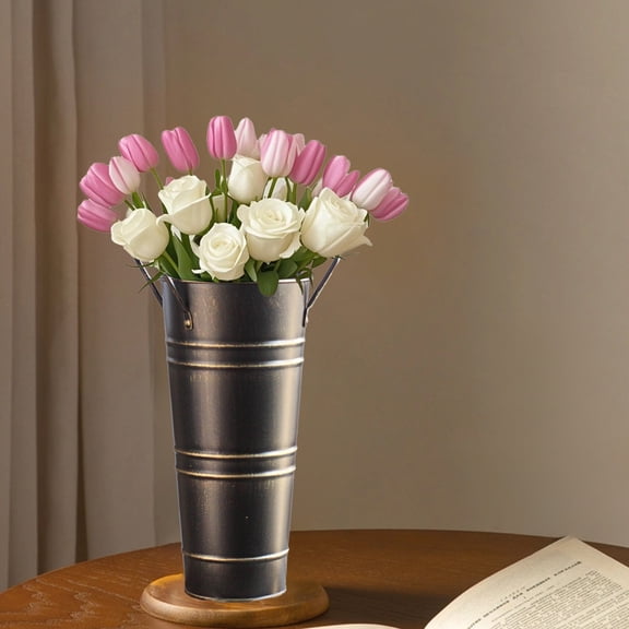 Eolstice Galvanized Metal Bucket Rustic Flower Vase Vintage Style Home Decor Waterproof Container Farmhouse Centerpiece Wall Mount Storage