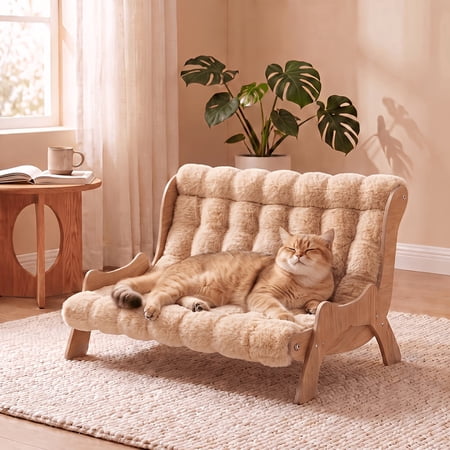 Cat Bed Dog Bed Cat Beds For Indoor Cats Cat Couch Elevated Cat Bed Dog Couch Washable Fluffy Cover Wooden Elevated Pet Furniture For Indoor Cats And Puppy CatHammock Cat Beds pink