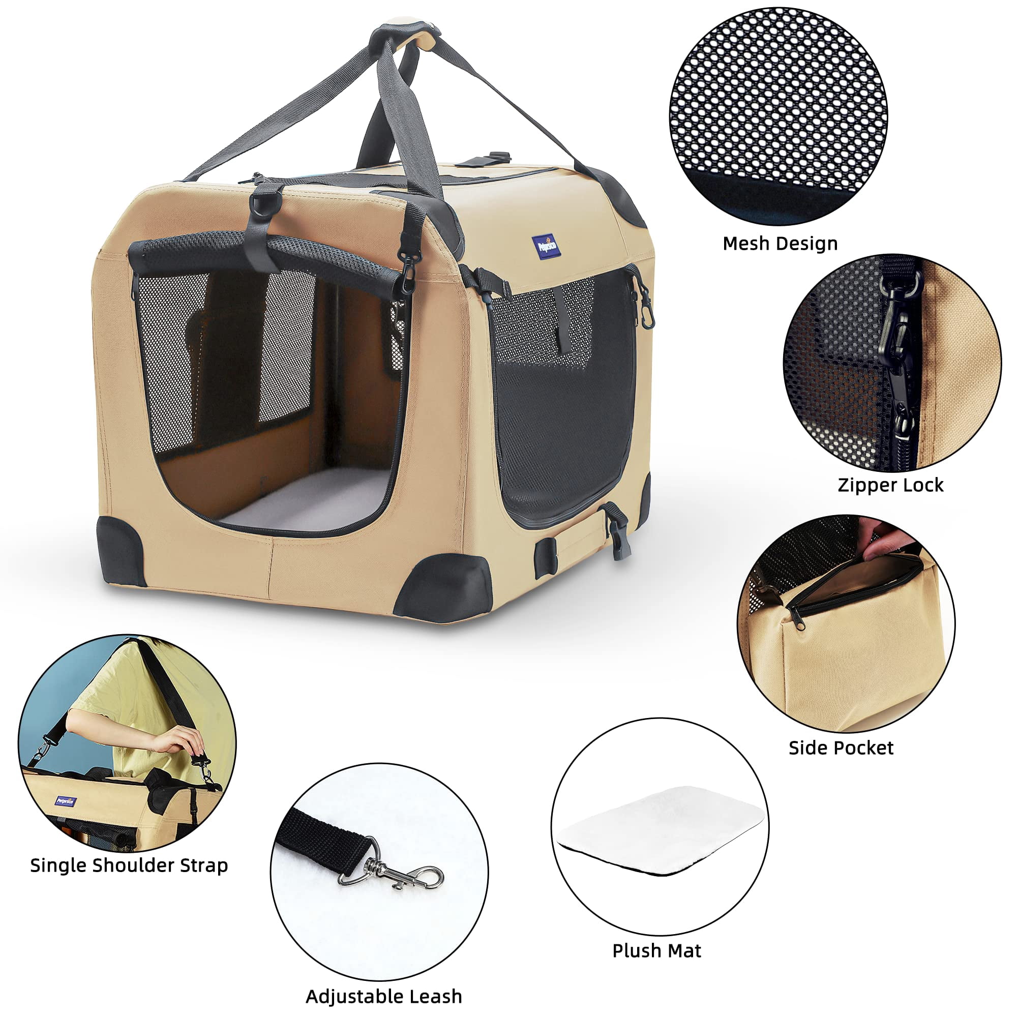 Portable Collapsible Dog Crate  Travel 24x17x17 With Soft Warm Blanket And Foldable Bowl For Large Cats & Small Dogs Indoor Outdoor