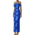 thumbnail image 4 of PRETTYGARDEN Women's Floral Maxi Dress 2025 Summer Off Shoulder Mesh Elegant Cocktail Party Ruched Bodycon Dresses, 4 of 6