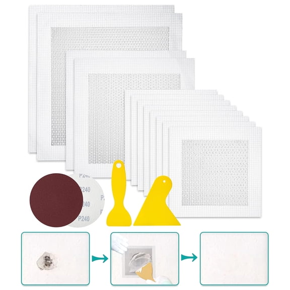 Drywall Repair Kit, 16 Piece Aluminum Wall Repair Patch Kit, 4/6/8 inch Aluminum Drywall Patch, Quick Fix Plaster with Scraper and Sandpaper