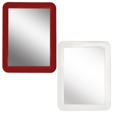 CEREM 2 Pcs Magnetic Locker Mirror, Red & White 5" x 7" - Real Glass Make-up Mirror - Locker Accessory for School, Home, Gym, Office 