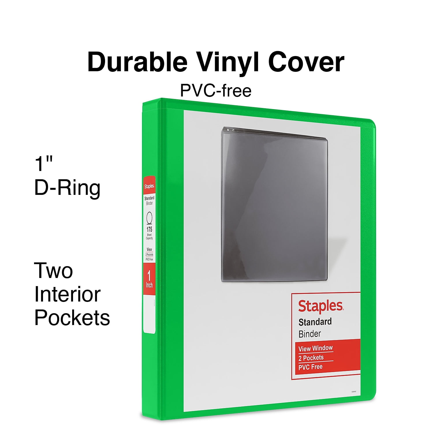 Staples Standard 1' 3-Ring View Binder Green (58652) 58656