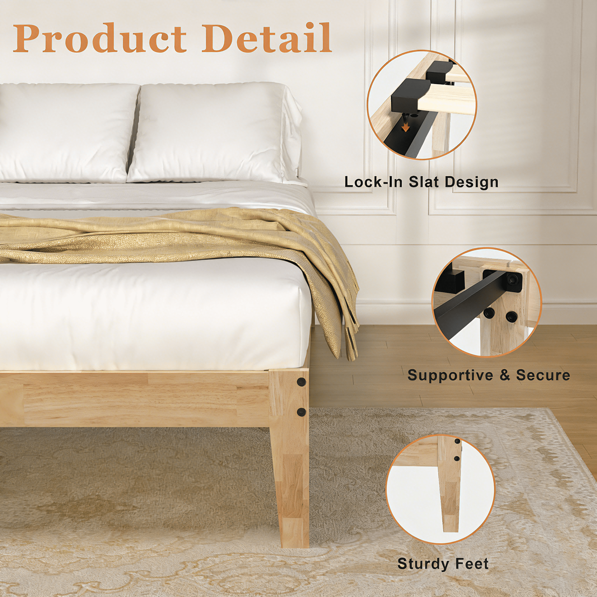 Twin Wood Bed Frame with Led Light, Wood Platform Bed Frame Twin Size with 8.7" Under-Bed Storage, Noise-Free, Easy Assembly, 12"