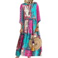 thumbnail image 4 of Mujeres Boho Floral Vestido de Manga Larga Vestido de Camisa de Playa de Vacaciones Vestido de Impresión de Damas Mini Vestido de Talla Grande(Rosa-5XL) Nituyy Vestido-GL715-FF48436A7, 4 of 5