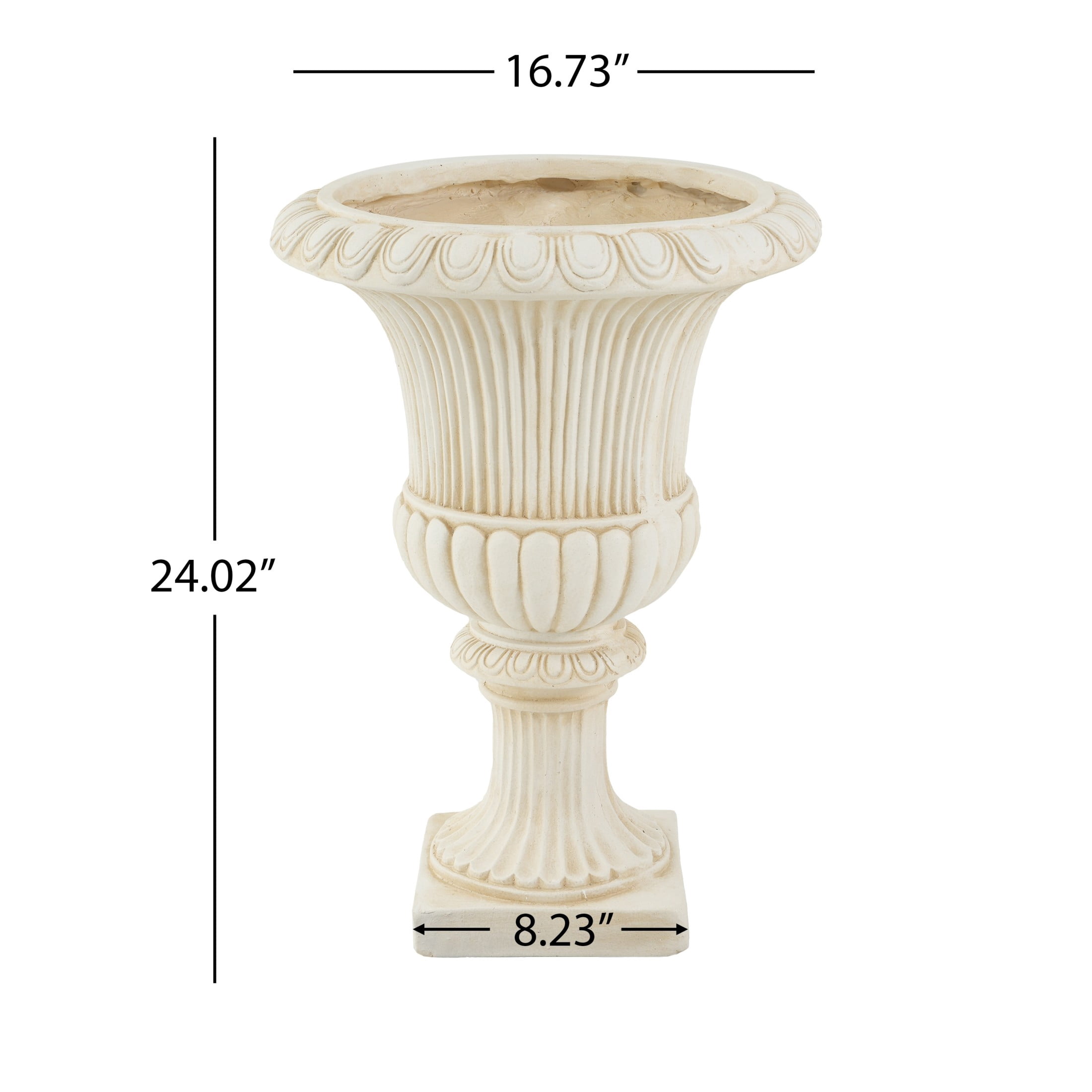 Christopher Knight Home 24"H Classical Fluted Urn Planter, Lightweight Flower Pot, Antique White
