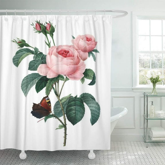 Libin Red Vintage Botanical of Roses by Redoute Finest Premium Shower Curtain 66x72 inch