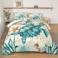 thumbnail image 4 of Turtle Comforter Set Ocean Themed Comforter Teal Blue Turtle Pattern Beach Comforter Soft Microfiber Bedding Sets Queen Size 4 Pieces Bedding, 4 of 9