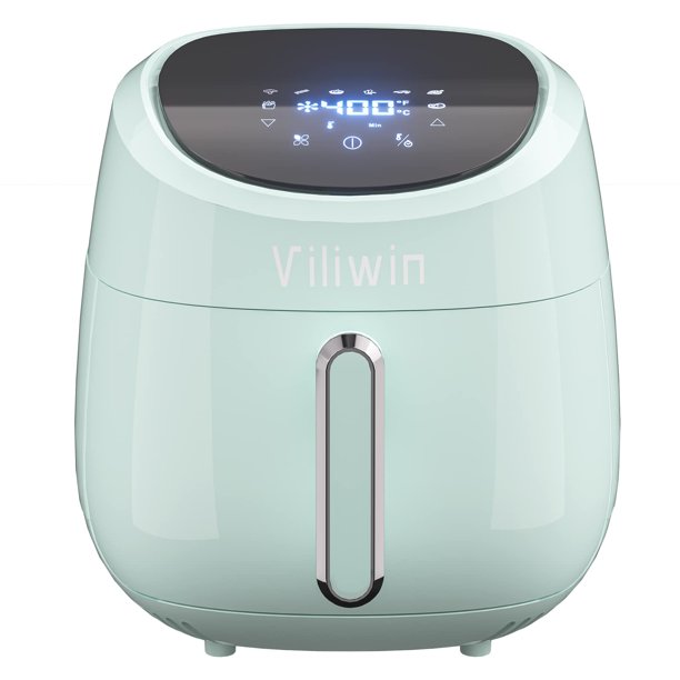 Viliwin Air Fryer Freidora de aire digital de 4.2 cuartos con pantalla táctil LCD, horno eléctrico sin aceite, cocina antiadherente, fácil de limpiar, 8 menús preestablecidos, apagado automático (Azul
