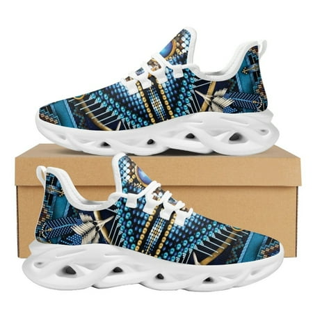 

INSTANTARTS African Tribal Pattern Ladies Mesh Swing Sneakers Comfort Lace up Platform Shoes Lightweight Sport Shoes for Women