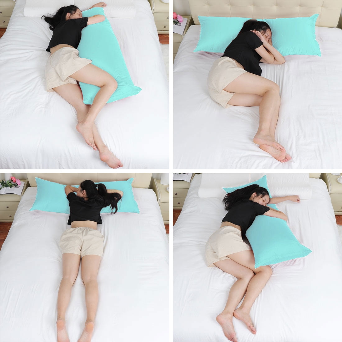 Unique Bargains Pillowcases 2 Pack 100% Cotton Body Pillow Covers Cyan 20" x 54"
