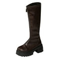 thumbnail image 5 of Rokment Women's Platform Knee High Boots with Front Zipper Winter Fall Fashion Leather Chunky Heels Motorcycle Riding Tall Boots Brown Size 9, 5 of 7