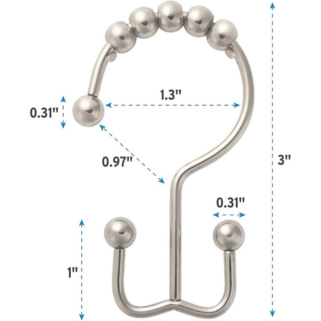 Anillos de ganchos de cortina de ducha, ganchos de ducha de doble deslizamiento de metal resistente a la oxidación para cortinas de varillas de ducha de baño, juego de 12 ganchos de níquel mate Feliz Sencillez