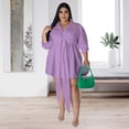 thumbnail image 2 of AURA Women Plus Size Lace Shirt Dress Sexy Solid Color Mini Dress 3 4 Sleeve Irregular Hem, 2 of 7