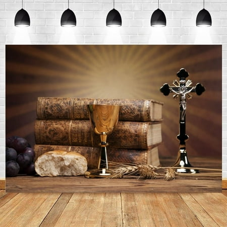 Image of Holy Communion Cup Bible Bread Grapes Christian Photography Backdrops Photographic Background Photozone Photophone Photo Poster