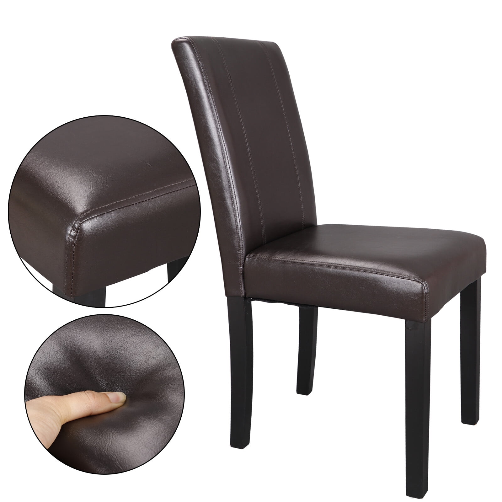 HomGarden 2 Pack Modern Upholstered Leather Indoor Dining Chair High-Back Padded Parson Chair Brown