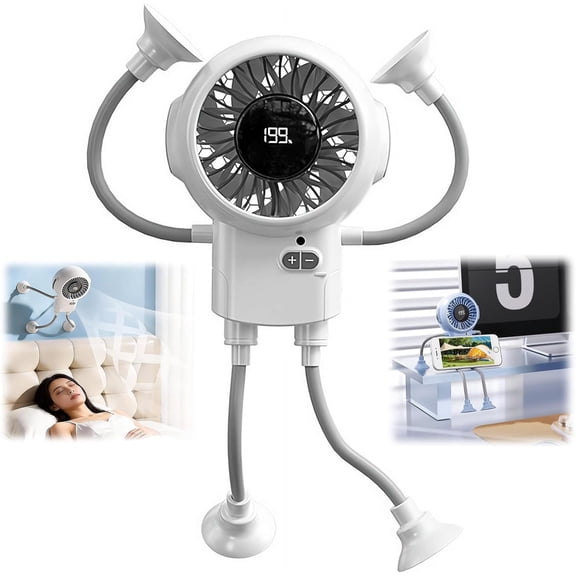 Rechargeable Desk Fan – Portable Personal Table Fan with Flexible Legs & Suction Cup, 3 Speeds Quiet Strong Airflow, Small Battery Operated Fan for Stroller, Bedroom, Office, Travel