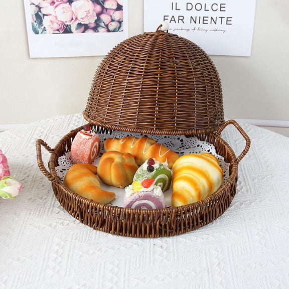 Fiocias Woven Serving Tray Multipurpose Decor Serving Platter Storage Basket for Outdoor