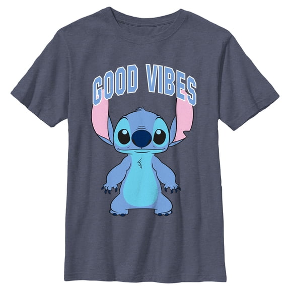 Boy's Lilo & Stitch Good Vibes Collegiate Stitch Graphic Tee Navy Blue Heather X Large
