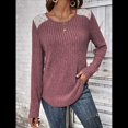 thumbnail image 4 of Camisa Informal de Cuello Redondo para Mujer, Blusa de Encaje con Retazos, Suéteres Tipo Jersey, Túnica de Larga de Color Liso. Rojo Ladrillo XL, 4 of 7