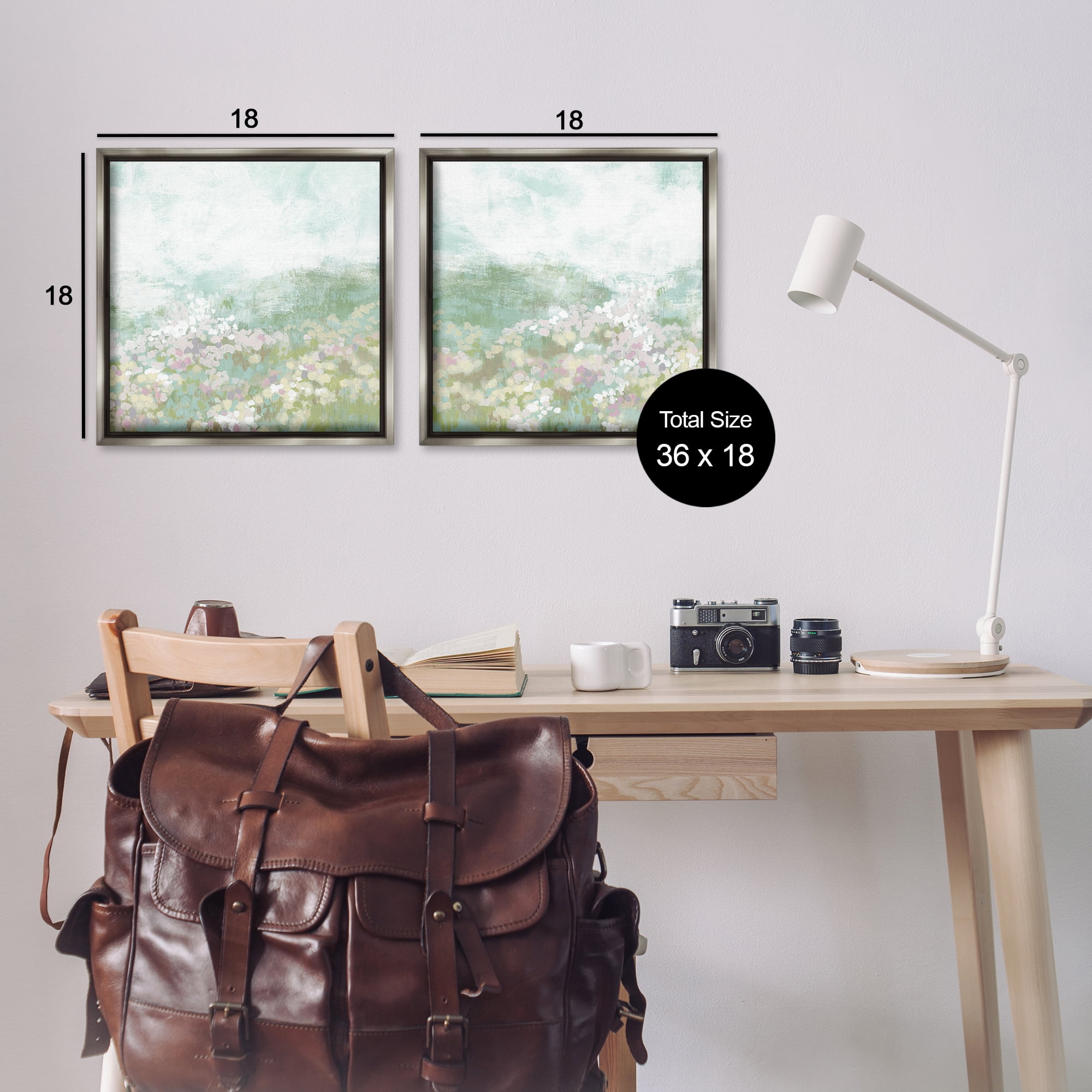 Stupell Industries Muted Pastel Flower Field Landscape & Nature Painting Gray Floater Framed Canvas Art Print Wall Art, 18 x 18, Set of 2