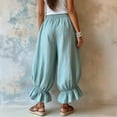 thumbnail image 5 of Lumtrix Womens Cotton Linen Wide Leg Balloon Pants Casual Cropped Ruffle Palazzo Flowy Pants with Pockets Light Green S, 5 of 6