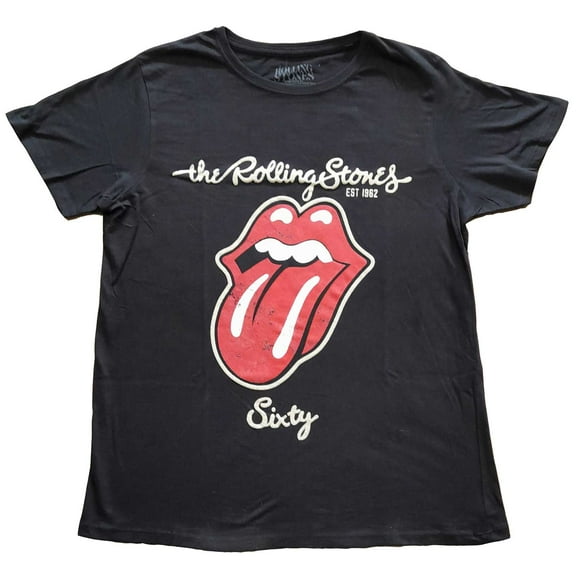 The Rolling Stones Ladies T-Shirt: Sixty Plastered Tongue (Suede Applique) (Large)