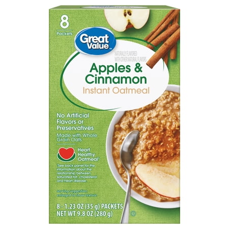 Great Value Apples & Cinnamon Instant Oatmeal, 1.23 oz, 8 Count