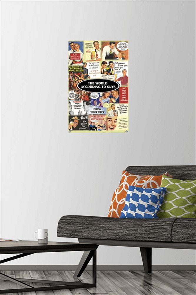 The World According to Guys Wall Poster with Push Pins, 14.725" x 22.375"