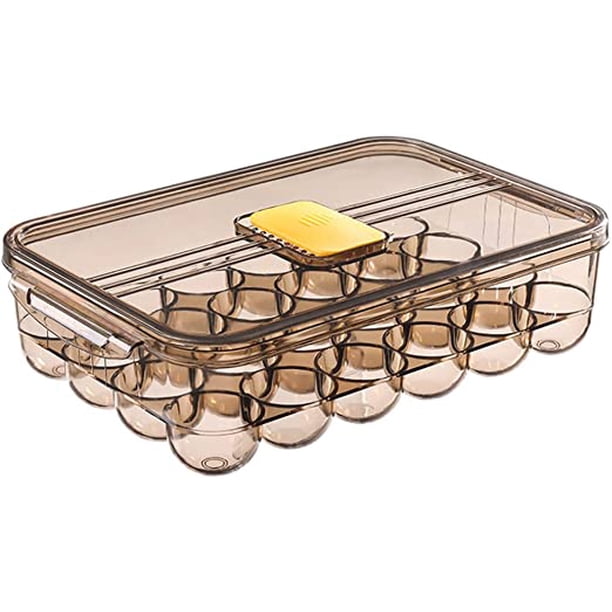 Caja de huevos de 24 rejillas, caja de huevos de nevera apilable de plástico transparente con tapa, estante de huevos para proteger el almacenamiento de huevos de nevera (marrón) TUNC Sencillez