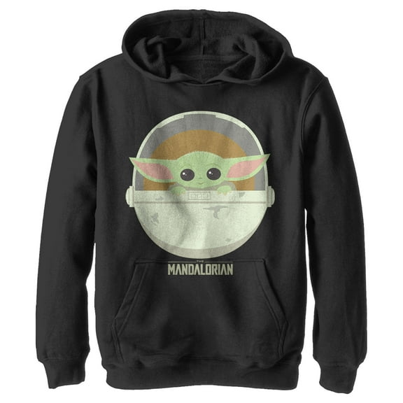 Boy's Star Wars: The Mandalorian The Child Cartoon Art Bassinet Pull Over Hoodie Black X Large