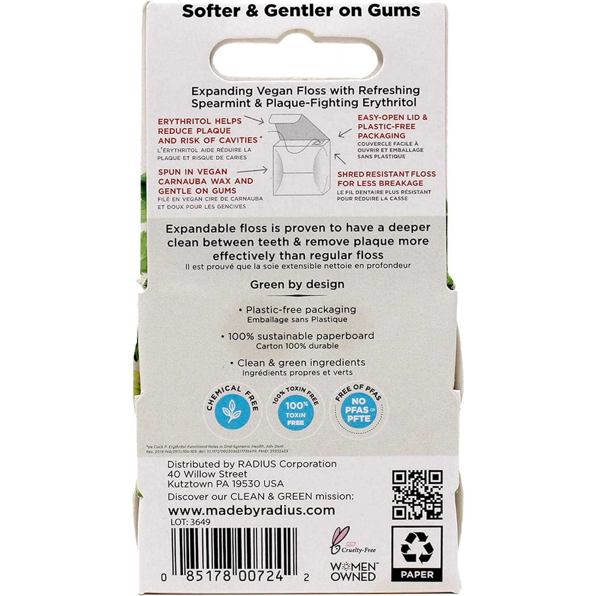 Pack of 6, Radius Vanilla Mint Sponge Floss, 55 yd
