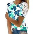 thumbnail image 1 of Camisas de Manga Corta para las Mujeres Impresión Cuello Redondo Suéter Encaje Blusa, Top Casual para el Hogar Y Diario, 1 of 1