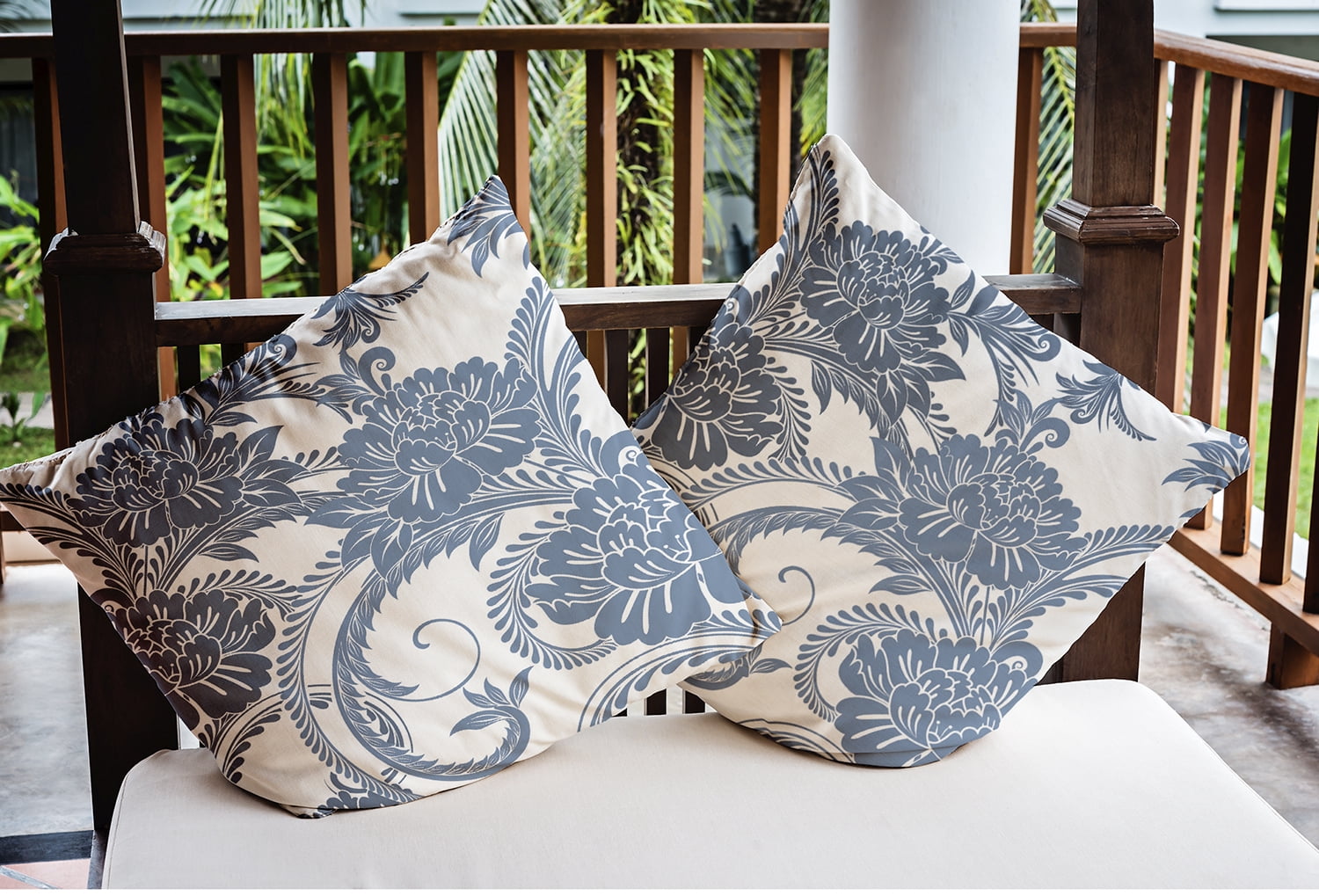 20" x 20" Simply Daisy Flower Flourish Indoor/Outdoor Polyester Throw Pillow, Navy