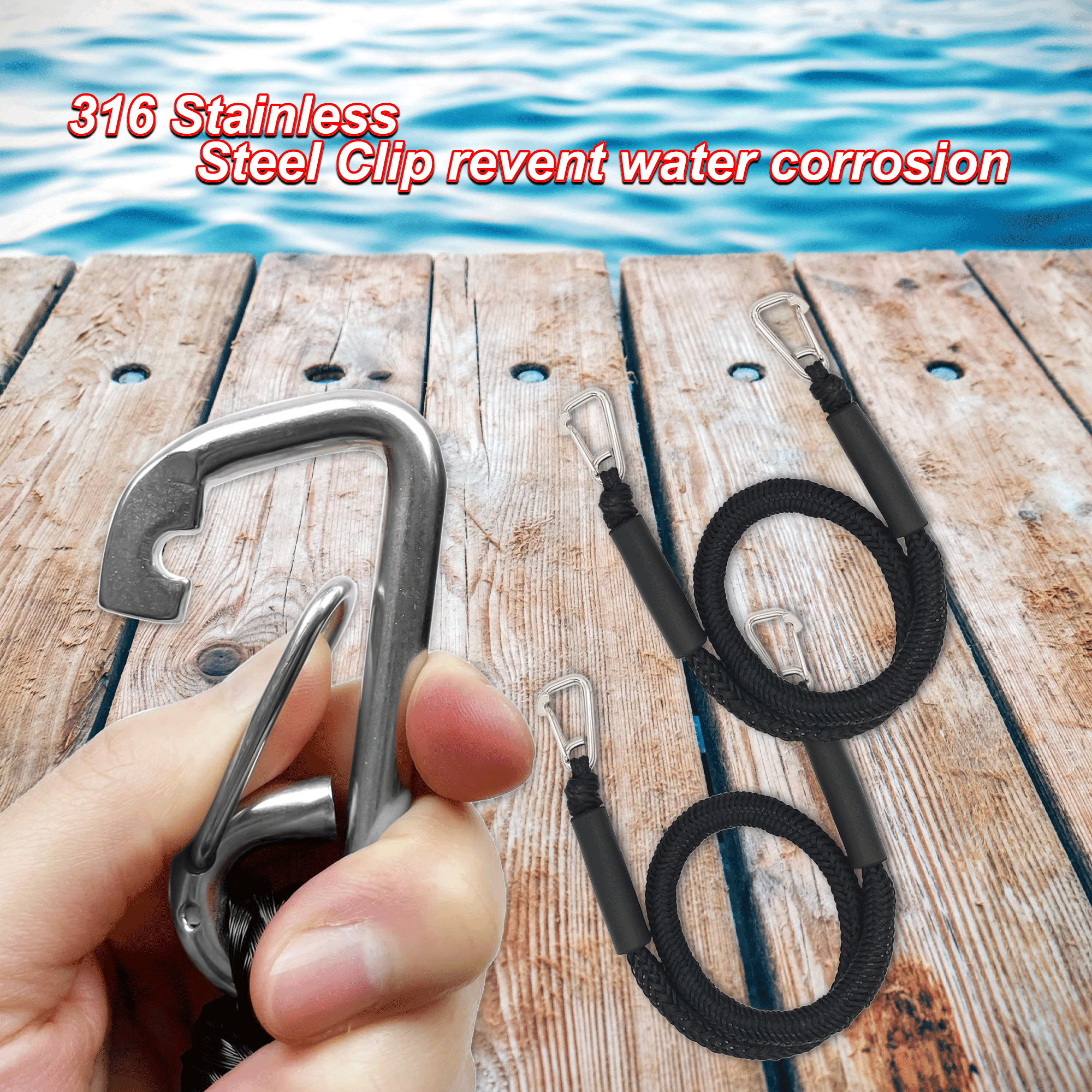 Mooring Strap Double Hook 4FT Bungee Dock Line - Essential Accessory for Boats with Built-in Bumpers, Bungee Cords, Kayak, and Boat Anchors - 2 Pack Black