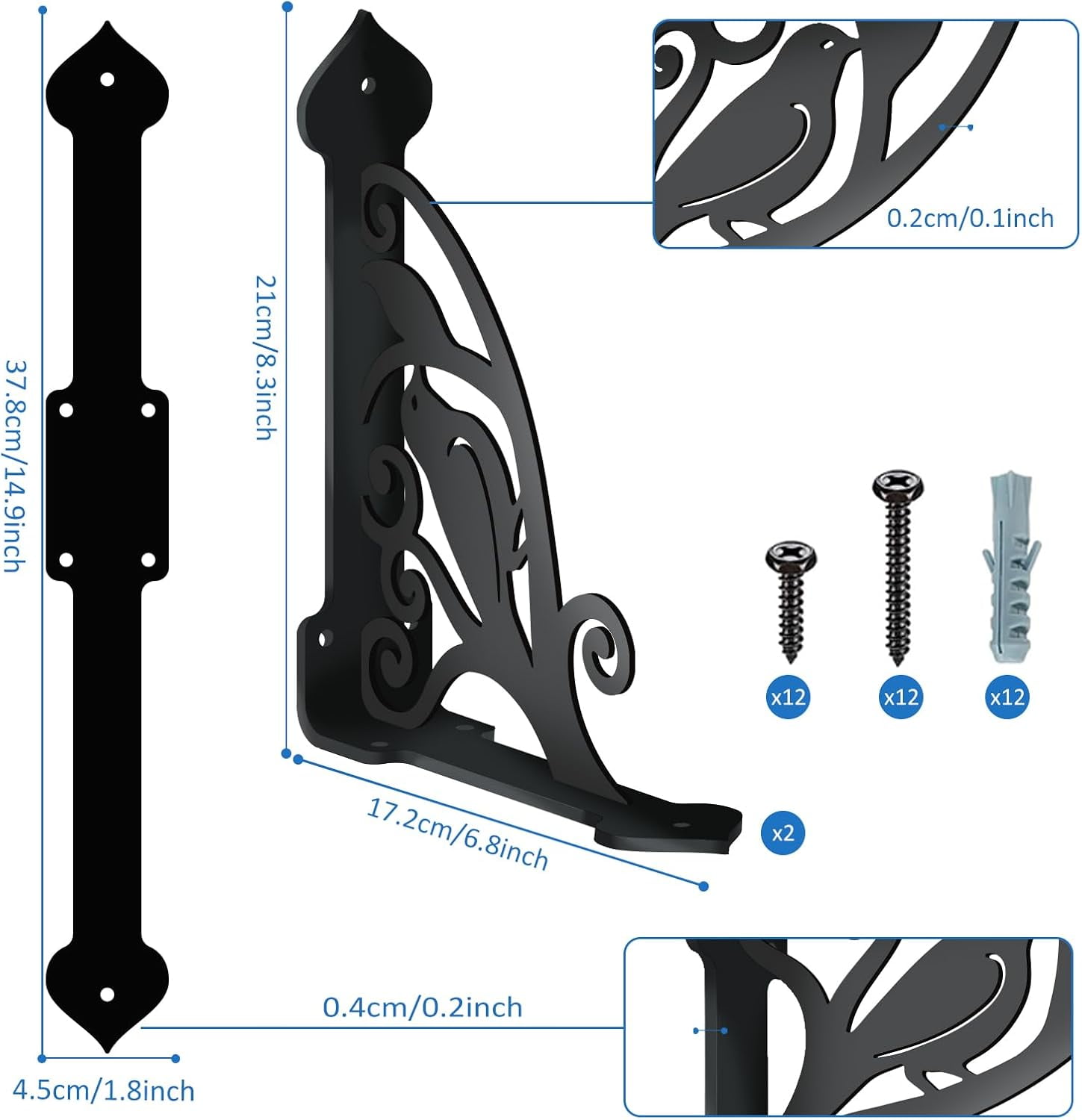 2 Pack Branches and Bird Shelves Brackets Heavy Duty Decorative Shelf Bracket Iron Wall Shelf Brackets for Bookshelf Fireplace Mantel Corbels Metal Corner Brace for Kitchen 8.3x6.8in for diy making