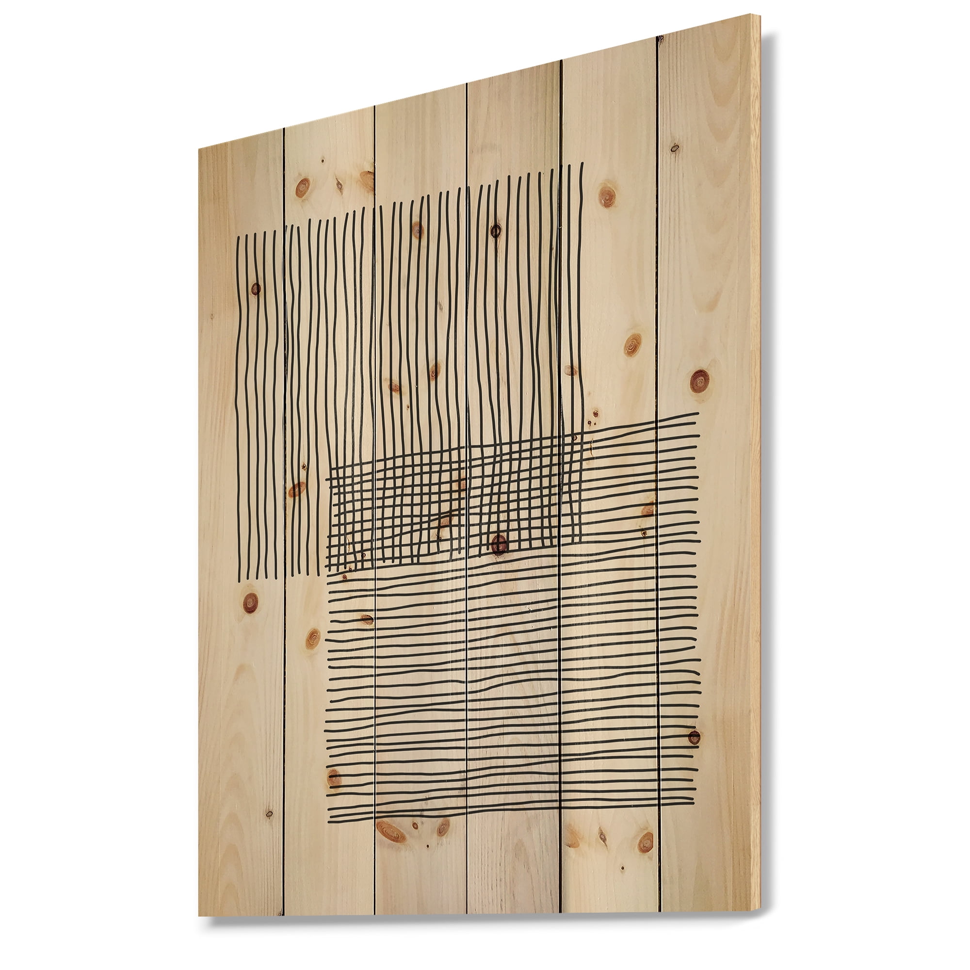 Designart 'Minimal Geometric Squares and Lines II' Modern Print on Natural Pine Wood