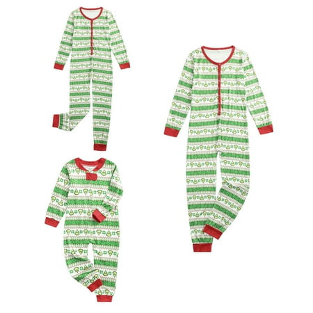 

Parent Child Pajamas Set Christmas Elements Cartoon Animal Print Round Neck Button Closure Pullover Warm Sleepwear Suit