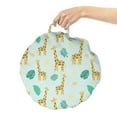 thumbnail image 2 of Giraffe Round Floor Cushion with Handle, Continuous Monstera Sun Symbol Giraffes Dotted Animal Cartoon Print, Pillow for Living Room & Dorms, 18" Round, Mint Green and Multicolor, by Ambesonne, 2 of 4