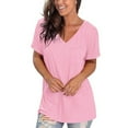 thumbnail image 3 of pxiakgy t shirts for women women's casual comfort v-neck solid color pocket loose fit short sleeve shirt womens t shirts pink + xxl, 3 of 5