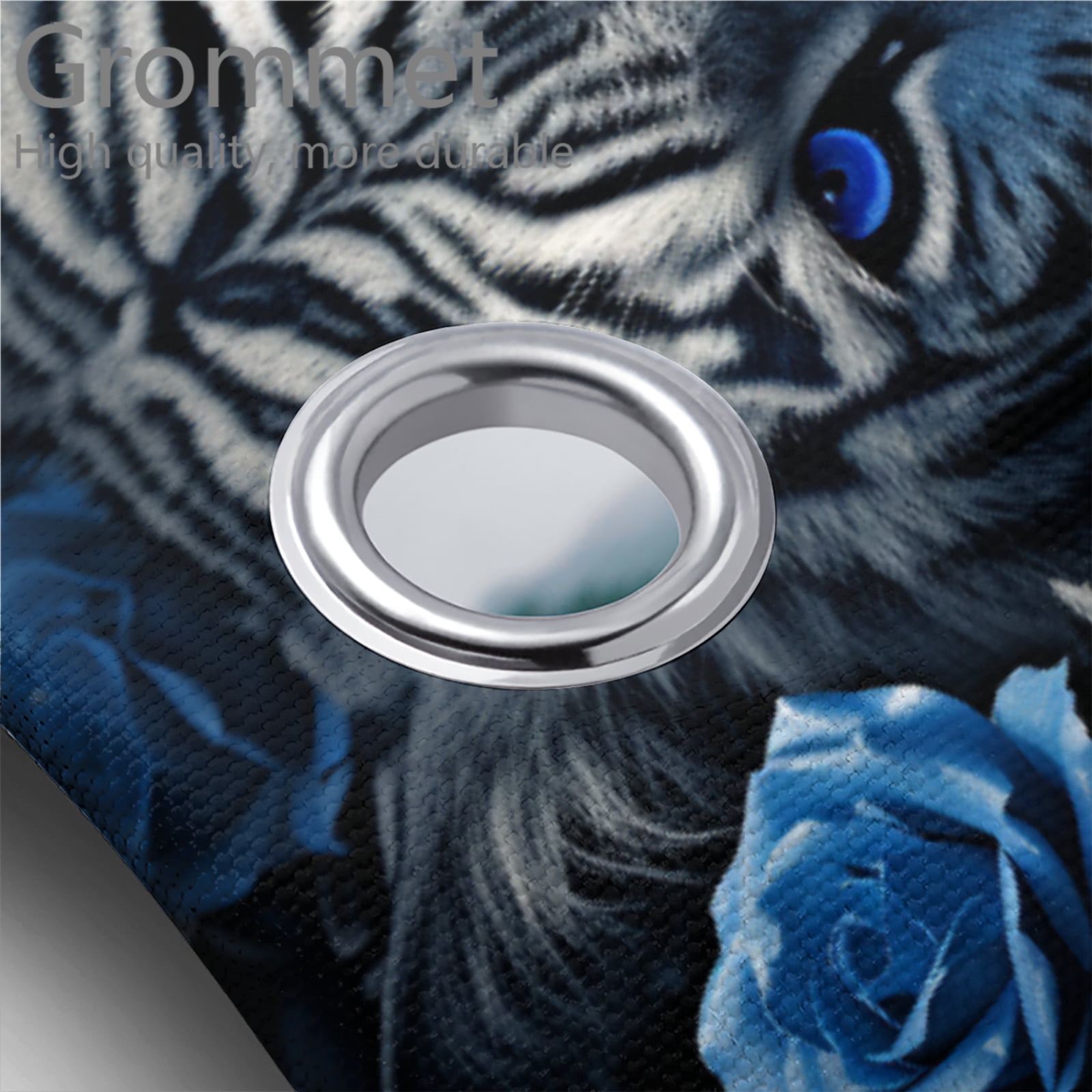 Tiger Shower Curtain Sets with Rugs 4 Piece Wild Animal Blue Rose Tiger Romantic Floral with Toilet Lid Cover and Bath Mat, Waterproof Shower Curtain with 12 Hooks, 72x72 Inch