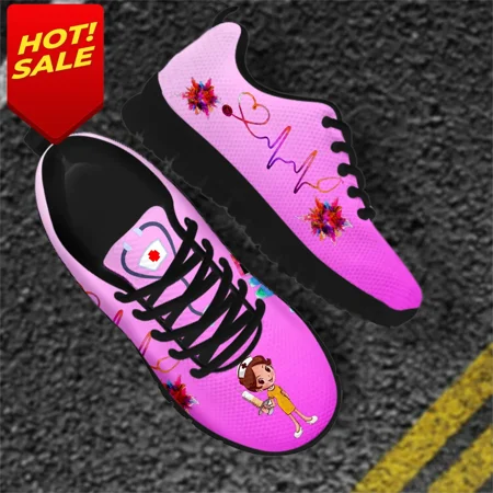 

New Cartoon Nurse Shoes For Women Medical Heart Beat Brand Design Breathable Sneakers Flats Shoes Zapatos Mujer