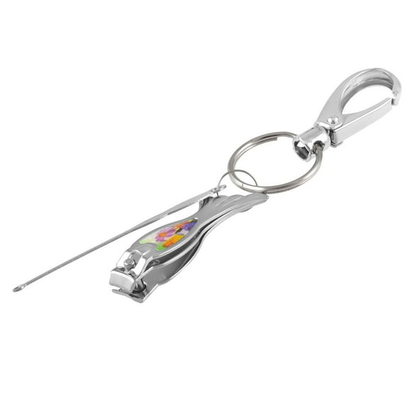 Manicure Flat Nail Clipper Ear Wax Remover Earpick Keyring Set Silver Tone