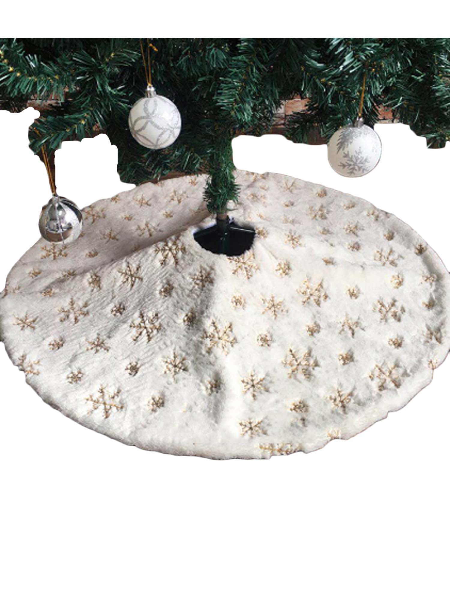 White Christmas Tree Skirt Base Faux Fur Xmas Floor Mat Christmas Ornament Decor